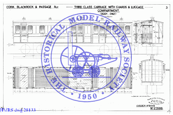 HMRS 28133: Third Class Carriage With Guards & Luggage - 3 Compartments, 36ft o/b - Body Only