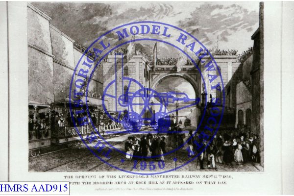 [AAD915] Reproduction of engraving "Opening of Liverpool & Manchester Rly. 15 Sept 1830. Moorish Arch, Edge H