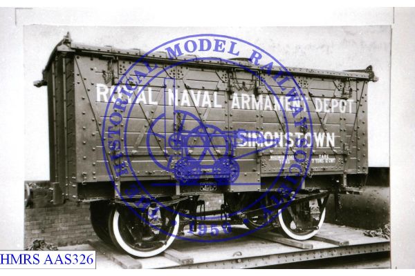 [AAS326] RNAD (Simonstown) (SAR) covered van, on trolley wagon, 4 cupboard doors, sliding roof. Narrow Gauge