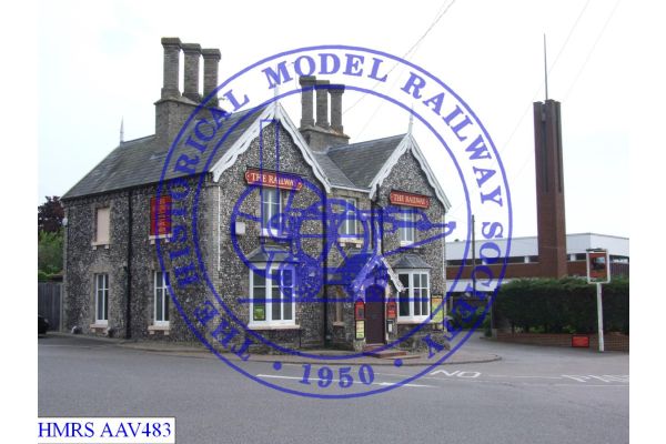 [AAV483] The Railway public house three quarter view of front (south westerly facing elevation) and north wes
