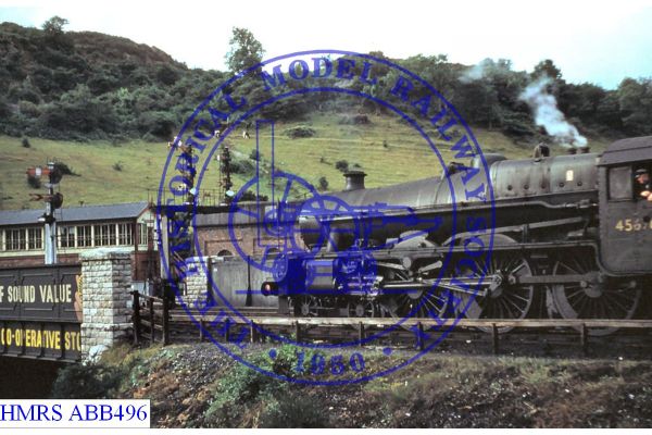 [ABB496] 4-6-0 BR S6P 45676 at Bangor LHS, LQ & UQ sigs, signal box left background locomotive named "Coddrin