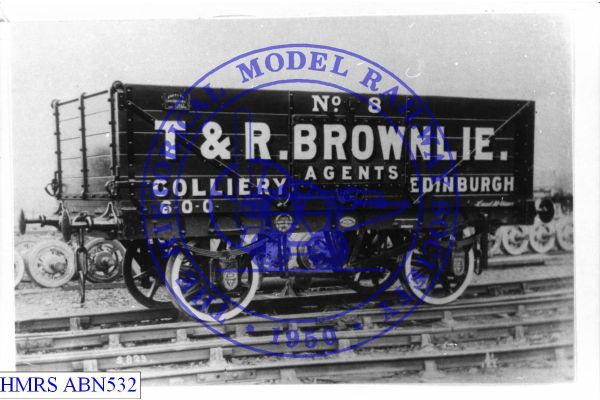 [ABN532] Brownlie T&R (Edinburgh) 10T 5 plank S/E No. 8 [OP] F3R Colliery agents. Open spoke wheels. Photo No