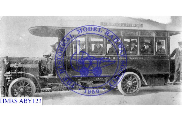 [ABY123] Single deck bus P.P & W. Joint LHS filled to capacity, staff posed Stranraer & Drummore route, 12mph