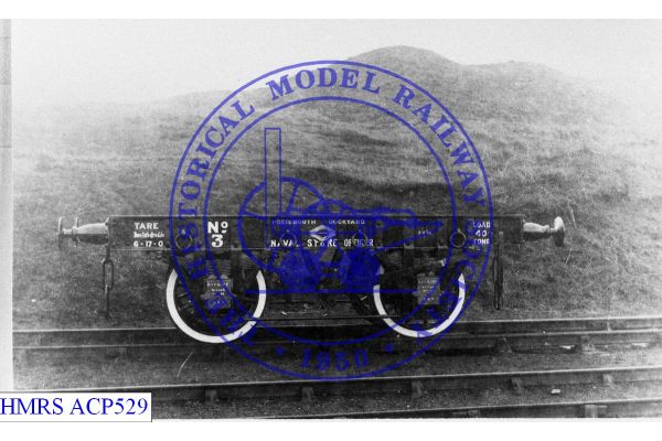 [ACP529] Portsmouth Dockyard, Naval Store Officer 40T flat wagon No. 3 [OP] Side view, internal user, short w