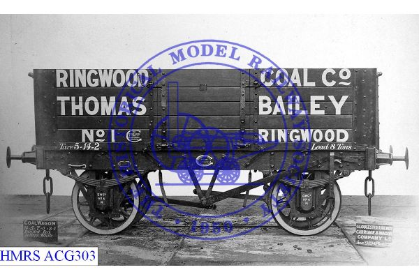 [ACG303] Ringwood Coal  8T 5 plank No. 1 [OP] 1894 Side Thomas Bailey owner, spoked wheels, sSdBk, painted re