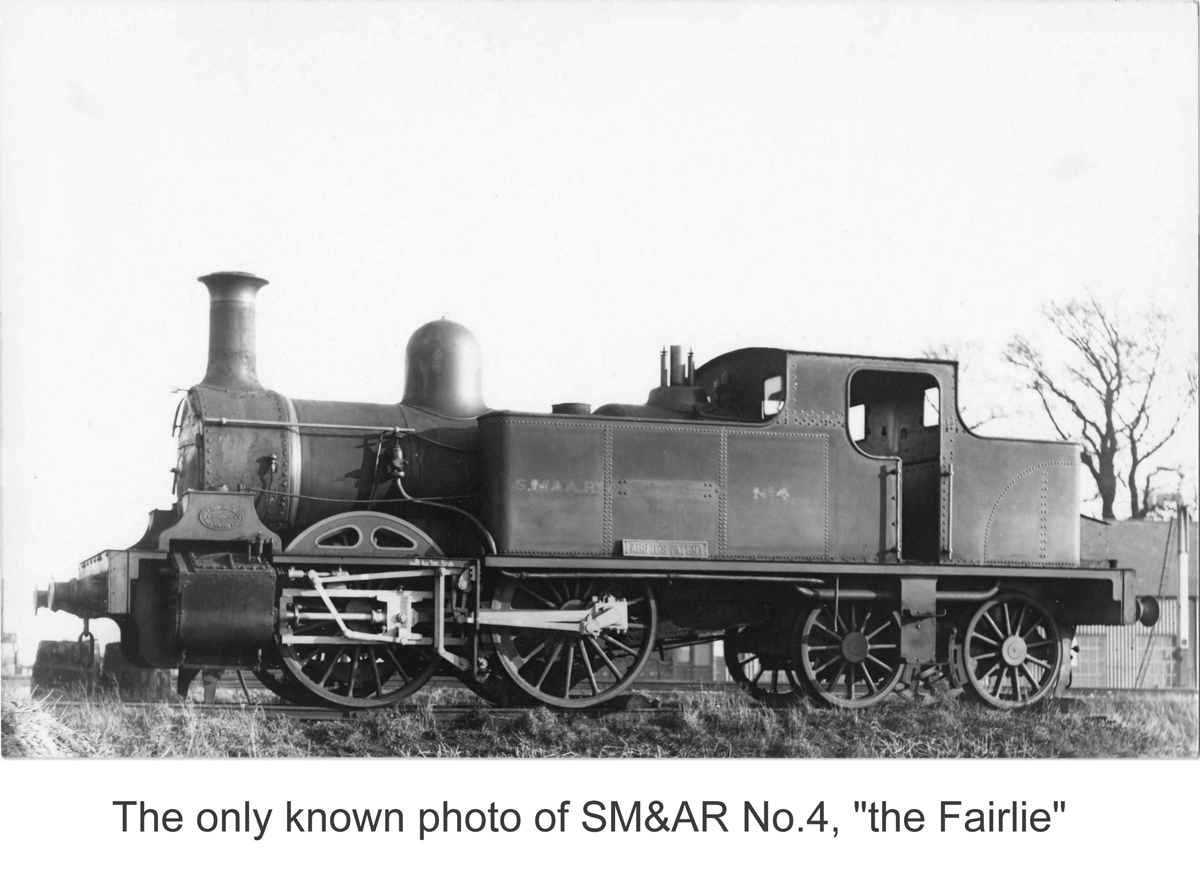 The only known photo of the SM&AR Fairlie Fairlie 0-4-4T No. 4